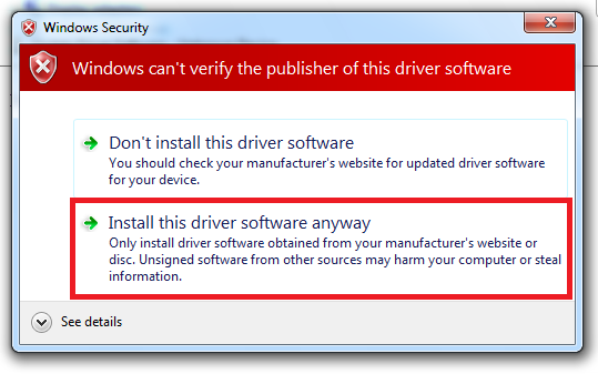 Install this driver software anyway