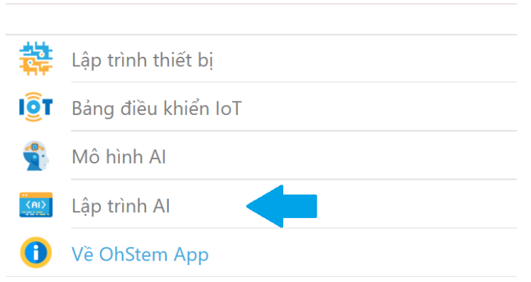 Chọn lập trình AI trên OhStem App