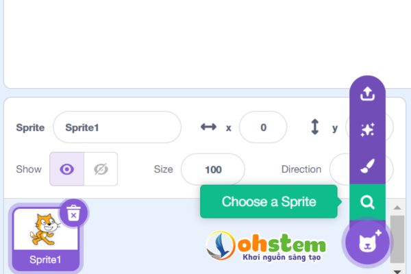 Chọn đối tượng có sẵn trong thư viện Scratch