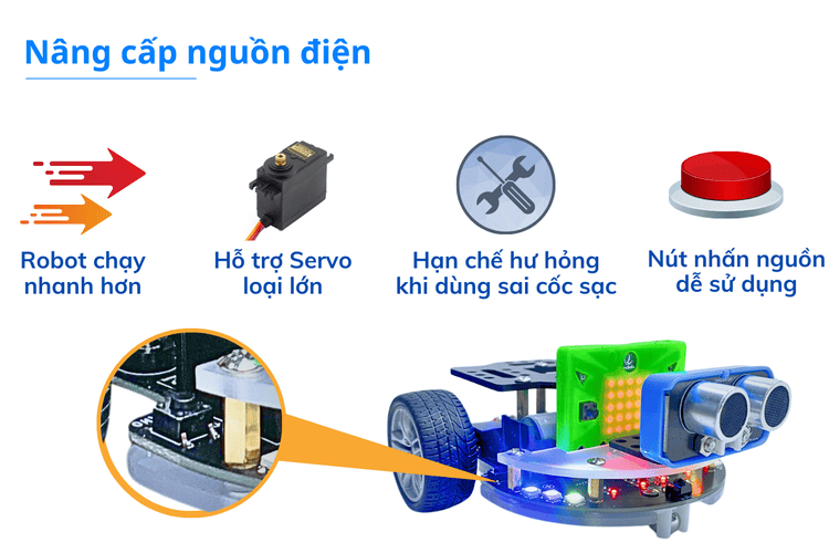 Robot STEM Rover v2 tại OhStem đã nâng cấp nguồn điện mạnh mẽ hơn