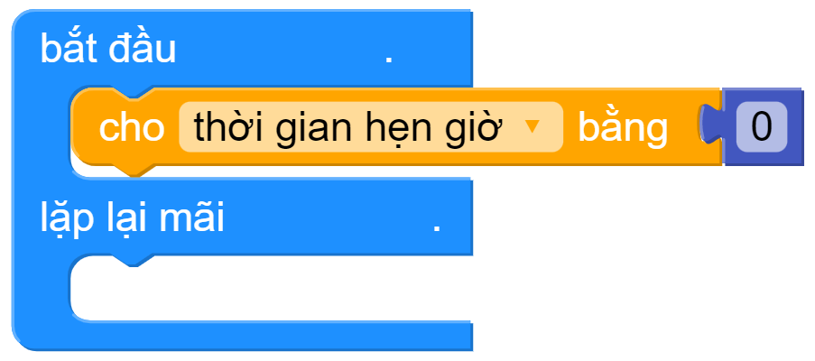 Tạo biến thời gian hẹn giờ và gán giá trị là 0