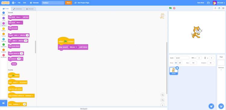 Giao diện chính của lập trình Scratch