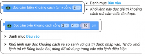2 khối lệnh để đọc cảm biến khoảng cách
