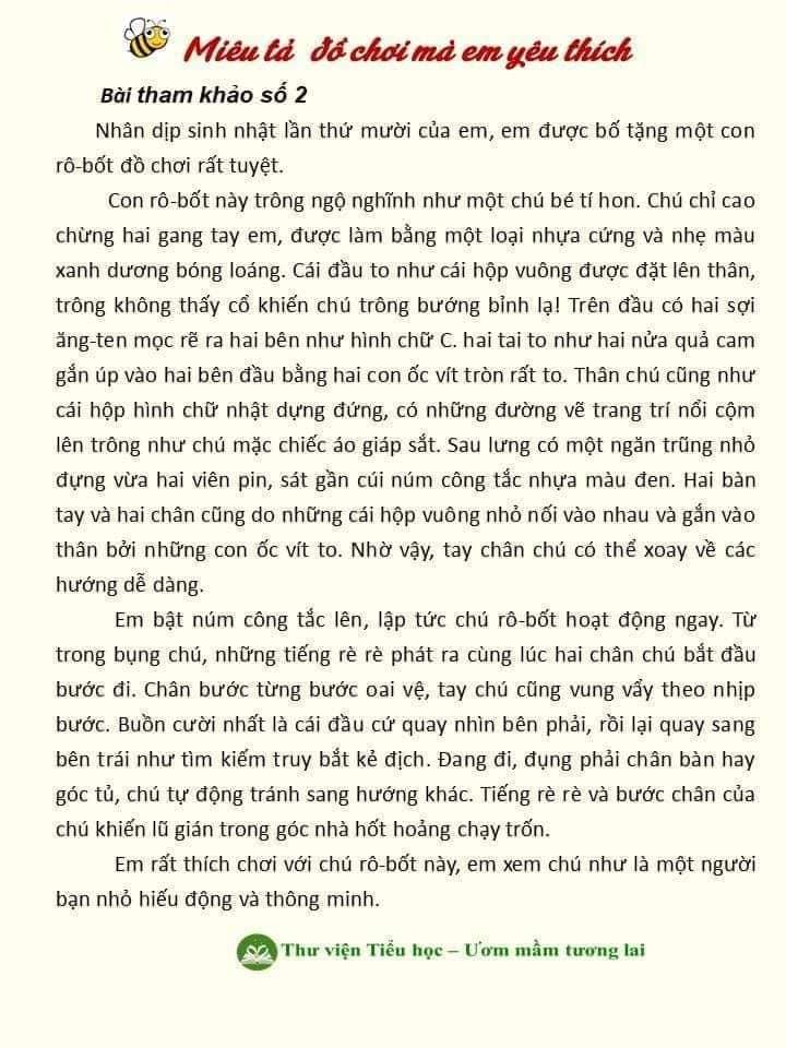 Văn mẫu lớp 5 cho bé về tả đồ chơi - Bài 2