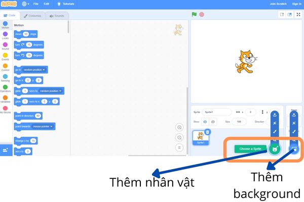 Hướng dẫn lập trình Scratch - Thêm nhân vật và Background
