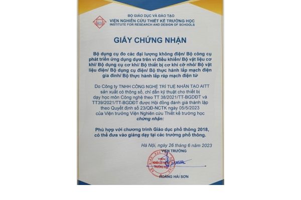Chứng nhận đạt chuẩn chương trình GDPT
