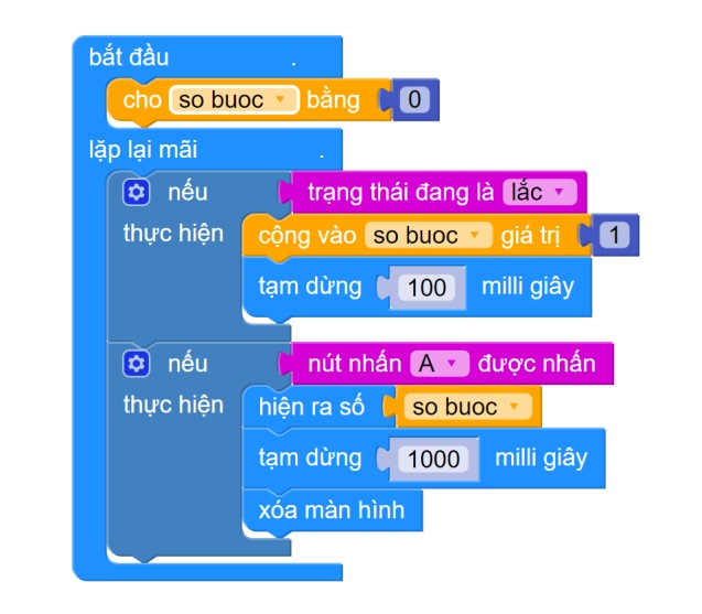 Hiển thị số bước sau khi nhấn nút A