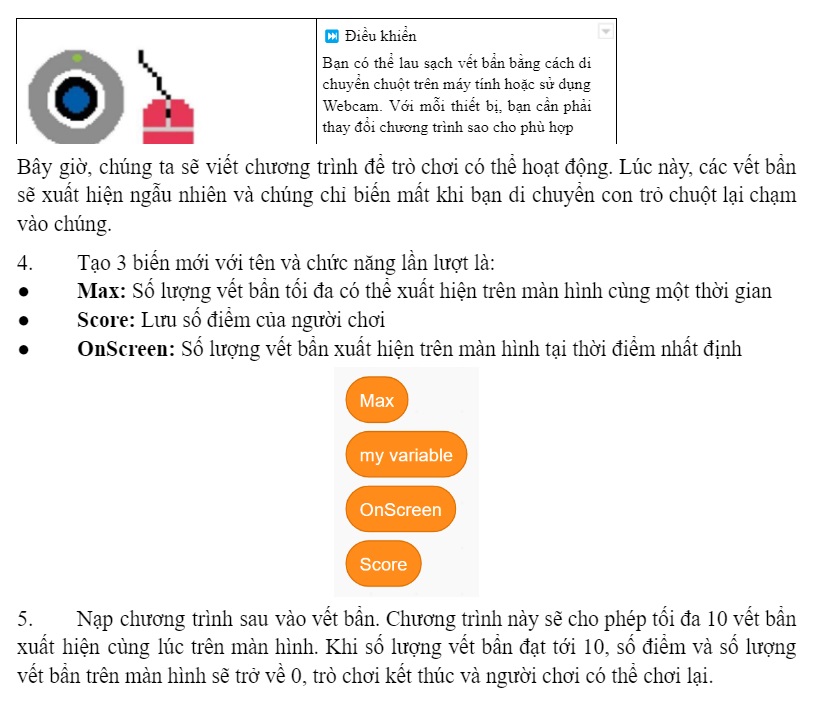 Dự án Scratch mẫu về trò chơi lau kính