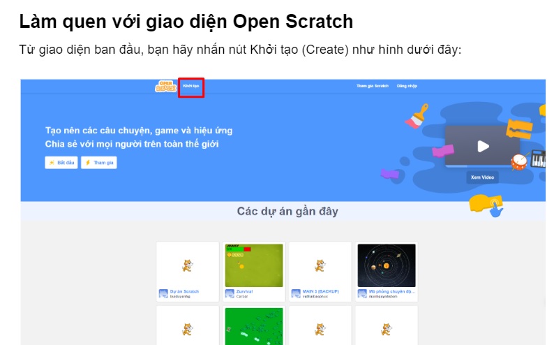 Làm quen giao diện, chuẩn bị lập trình dự án Scratch