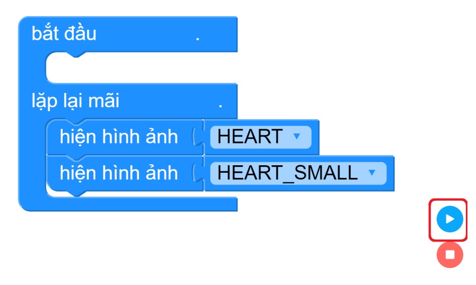 Chạy thử chương trình trái tim nhấp nháy