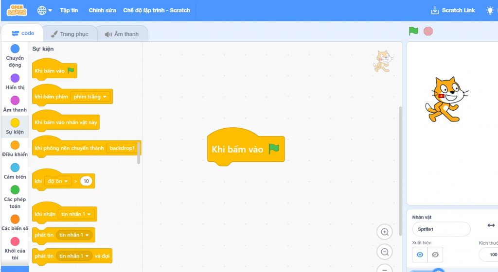 Kéo khối lệnh trong Scratch vào màn hình lập trình