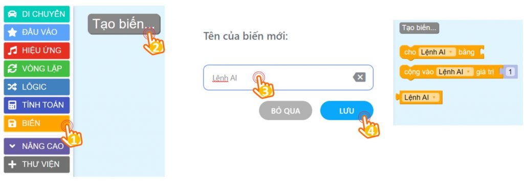  Tạo biến lệnh AI