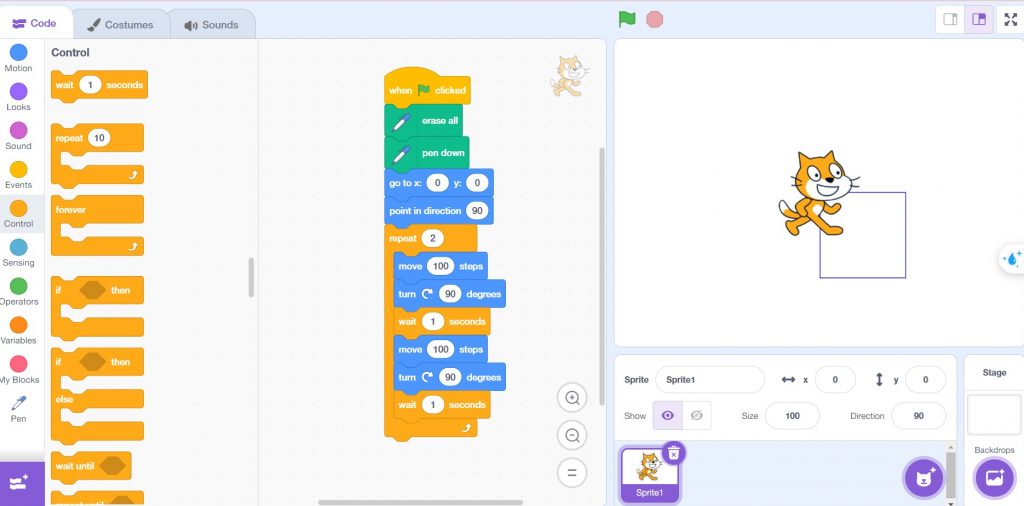 Cách vẽ hình vuông trong Scratch