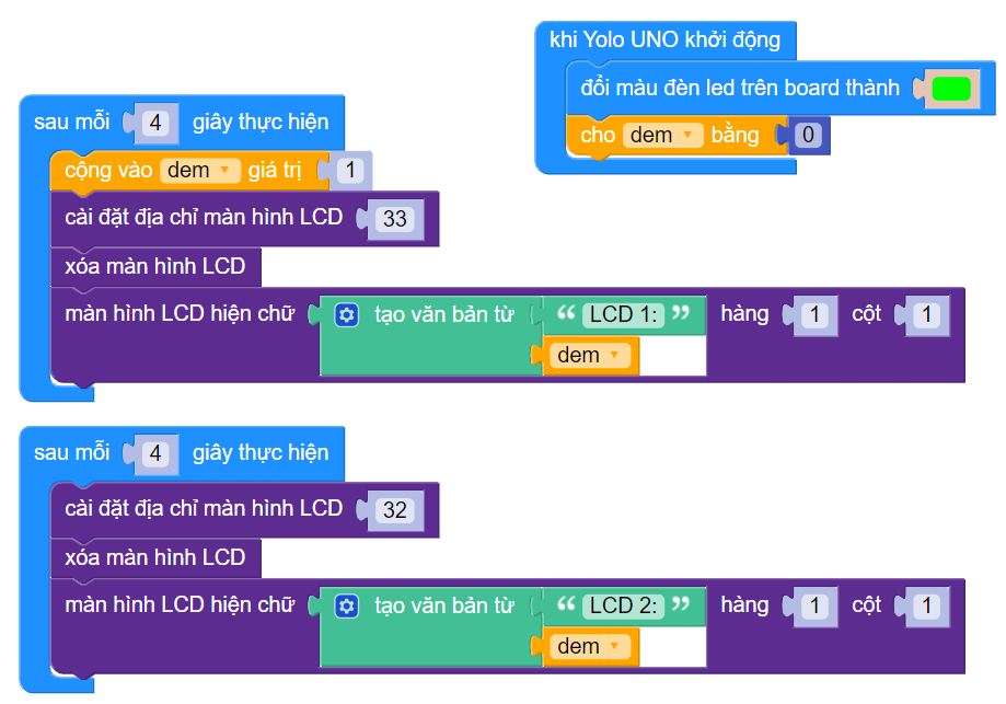 Lập trình sử dụng nhiều màn hình I2C LCD với Yolo UNO